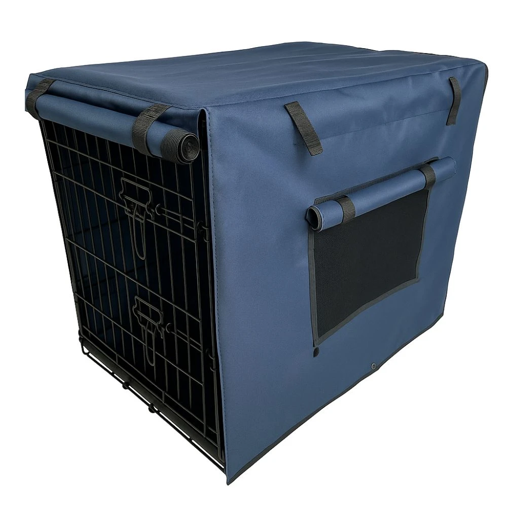 Dog Crate Cover With Windows, Blue 3 Dog Crate Cover With Windows, Blue