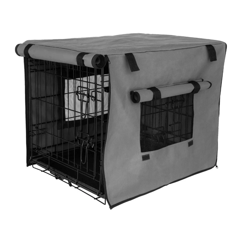 Dog Crate Cover With Windows, Grey 3 Dog Crate Cover With Windows, Grey