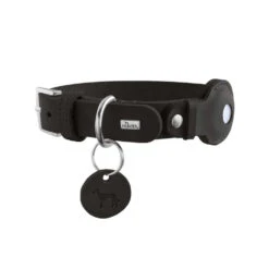 Hunter Leather Dog Collar With Apple Airtag Holder, Black