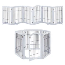 Wooden Dog Pen And Six Panel Pet Gate, White