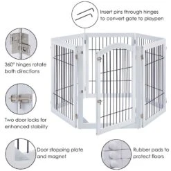Wooden Dog Pen And Six Panel Pet Gate, White -Petkit Shop 43 d3c86bc7 35ce 49ce a1d8 a51470d3390d
