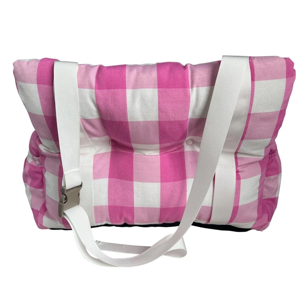 Premium Dog Car Seat, Pink Check 4 Premium Dog Car Seat, Pink Check - Image 2