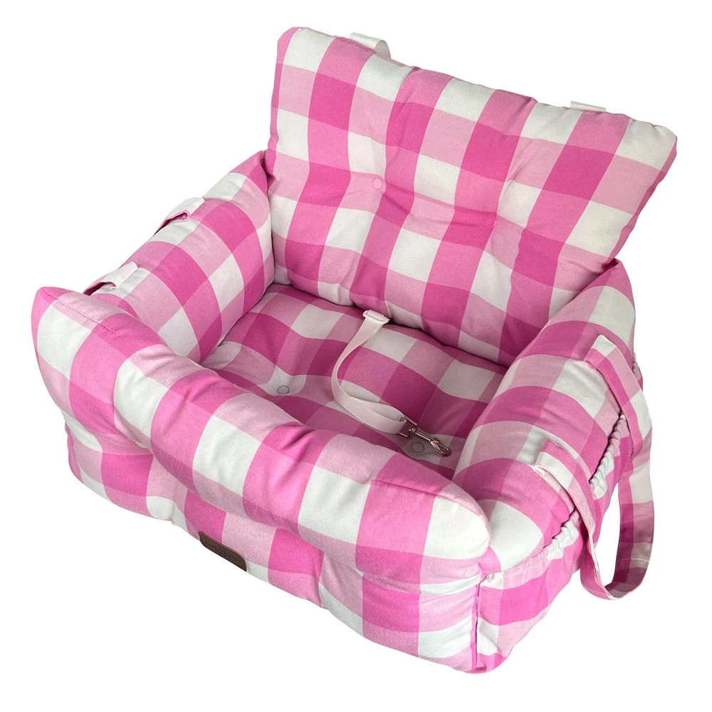 Premium Dog Car Seat, Pink Check 6 Premium Dog Car Seat, Pink Check - Image 4