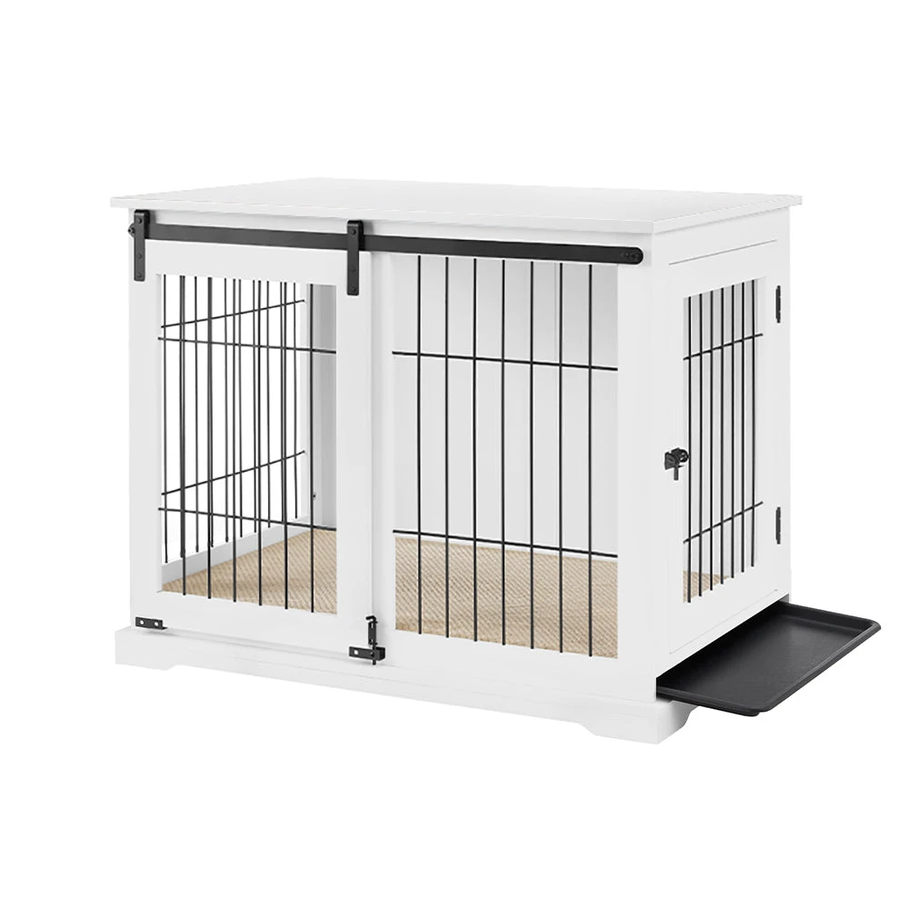Sliding Door Wooden Dog Crate, White 3 Sliding Door Wooden Dog Crate, White