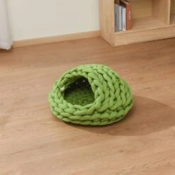 Michu Chunky Knit Soft Cat Bed Cave, Olive Green -Petkit Shop Furrytail1000px 3