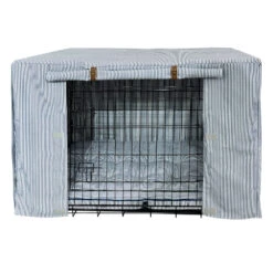 Premium Dog Crate Cover, Blue Denim Stripe