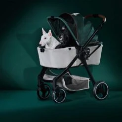 Ibiyaya Retro Luxe Pet Stroller For Cats & Dogs, Soft Sage -Petkit Shop Ibiyaya 1000x1000px