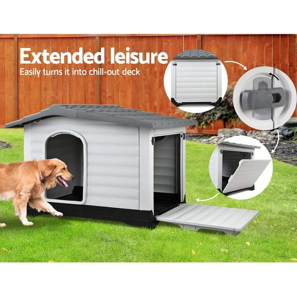 Outdoor Dual-Entry Dog House, Grey 8 Outdoor Dual-Entry Dog House, Grey - Image 6