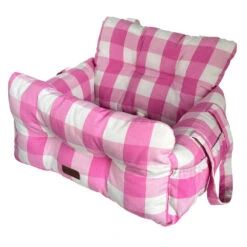 Premium Dog Car Seat, Pink Check