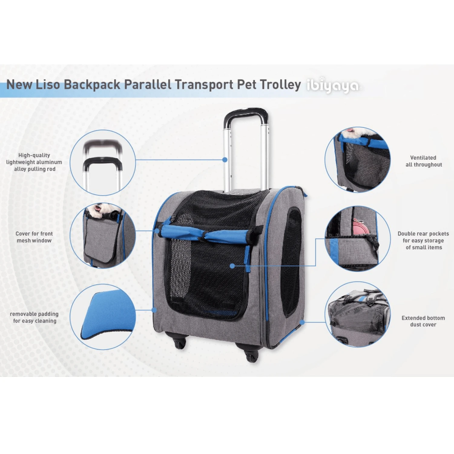 Ibiyaya Liso Backpack Trolley Pet Carrier On Wheels, Slate Sapphire 11 Ibiyaya Liso Backpack Trolley Pet Carrier On Wheels, Slate Sapphire - Image 10