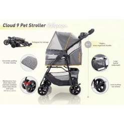 Ibiyaya Cloud 9 Pet Stroller For Dogs & Cats, Mustard Yellow -Petkit Shop ibiyaya pet pram ibiyaya cloud 9 pet stroller for dogs cats up to 20kg mustard yellow 15638469148775