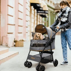 Ibiyaya Cloud 9 Pet Stroller For Dogs & Cats, Mustard Yellow -Petkit Shop ibiyaya pet pram ibiyaya cloud 9 pet stroller for dogs cats up to 20kg mustard yellow 31874052325575