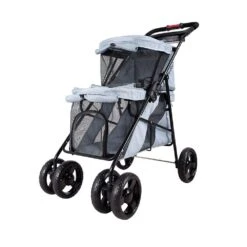 Ibiyaya Double Decker Dog Cat Bus Pet Pram, Silver Grey