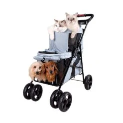 Ibiyaya Double Decker Dog Cat Bus Pet Pram, Silver Grey -Petkit Shop ibiyaya pet pram ibiyaya double decker dog cat bus pet pram silver grey 6635730894951