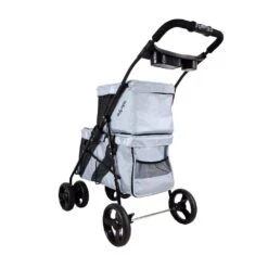 Ibiyaya Double Decker Dog Cat Bus Pet Pram, Silver Grey -Petkit Shop ibiyaya pet pram ibiyaya double decker dog cat bus pet pram silver grey 6635752980583