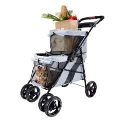 Ibiyaya Double Decker Dog Cat Bus Pet Pram, Silver Grey -Petkit Shop ibiyaya pet pram ibiyaya double decker dog cat bus pet pram silver grey 6635754324071