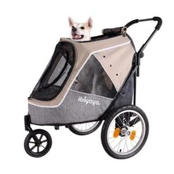 Ibiyaya Happy Pet V2 Bike Trailer & Jogger, Latte -Petkit Shop ibiyaya pet pram ibiyaya happy pet trailer v2 bike trailer jogger for dogs latte 23766743253191