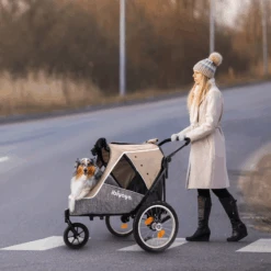 Ibiyaya Happy Pet V2 Bike Trailer & Jogger, Latte -Petkit Shop ibiyaya pet pram ibiyaya happy pet trailer v2 bike trailer jogger for dogs latte 30826855858375