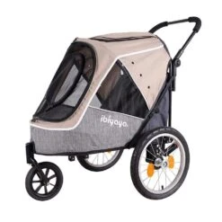 Ibiyaya Happy Pet V2 Bike Trailer & Jogger, Latte -Petkit Shop ibiyaya pet pram ibiyaya happy pet trailer v2 bike trailer jogger for dogs latte 31854829863111