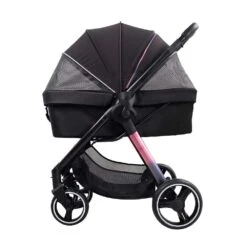 Ibiyaya Retro Luxe Pet Stroller For Cats & Dogs, Prism Black -Petkit Shop ibiyaya pet pram retro luxe pet stoller for cats dogs up to 35kg prism black 36255617220827