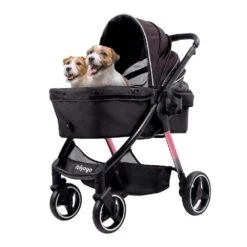 Ibiyaya Retro Luxe Pet Stroller For Cats & Dogs, Prism Black -Petkit Shop ibiyaya pet pram retro luxe pet stoller for cats dogs up to 35kg prism black 36255652511963