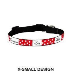 Personalised Dog Collar - Spots Red -Petkit Shop id pet dog collar x small 20 31cm personalised dog collar spots red 3927544823911
