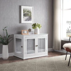 Solid Top Wooden Dog Crate, White 14 Solid Top Wooden Dog Crate, White -Petkit Shop lifestylephoto