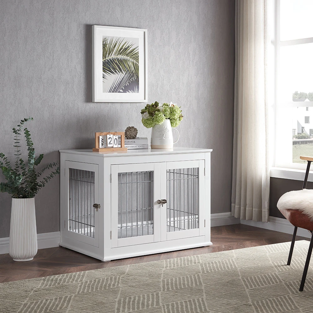 Solid Top Wooden Dog Crate, White 5 Solid Top Wooden Dog Crate, White - Image 3