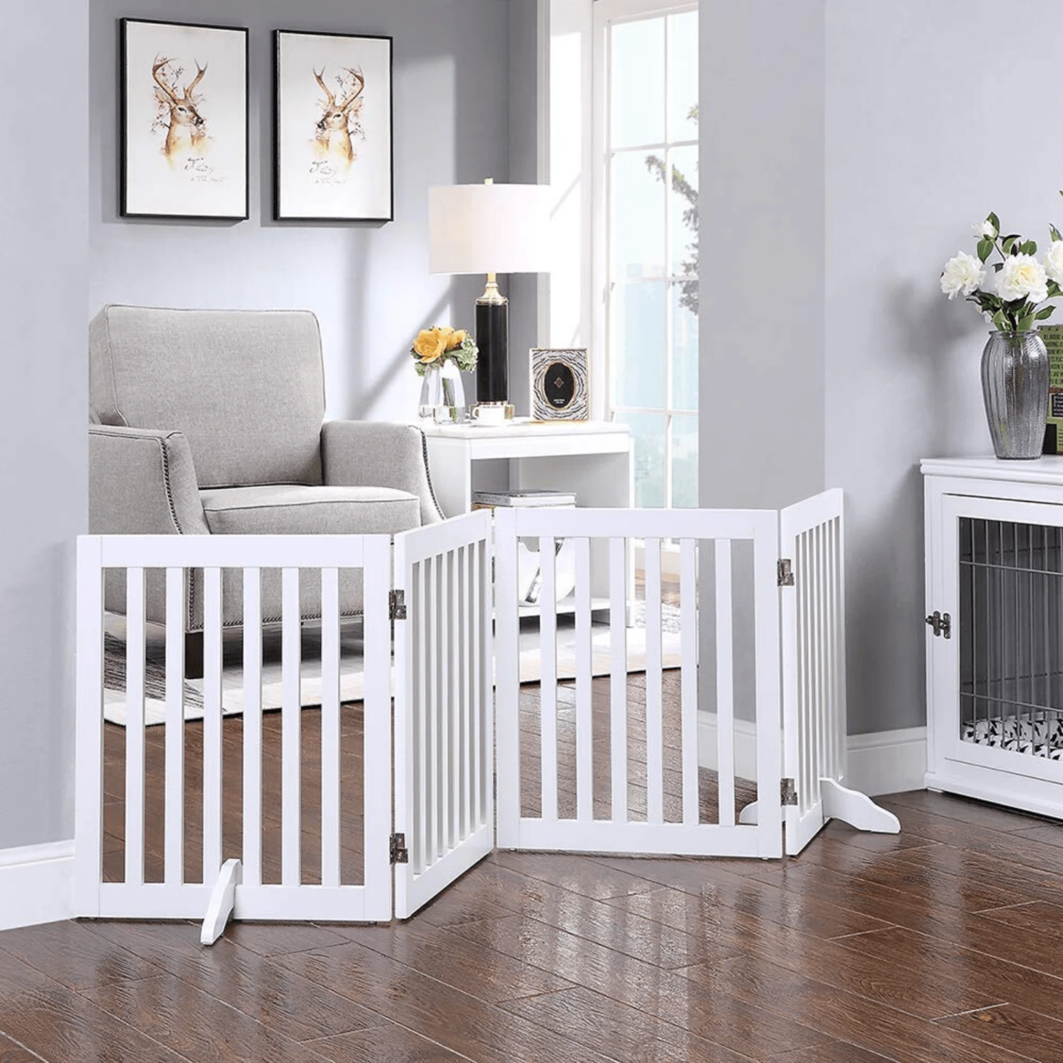 Four Panel Freestanding Dog Gate, White 4 Four Panel Freestanding Dog Gate, White - Image 2
