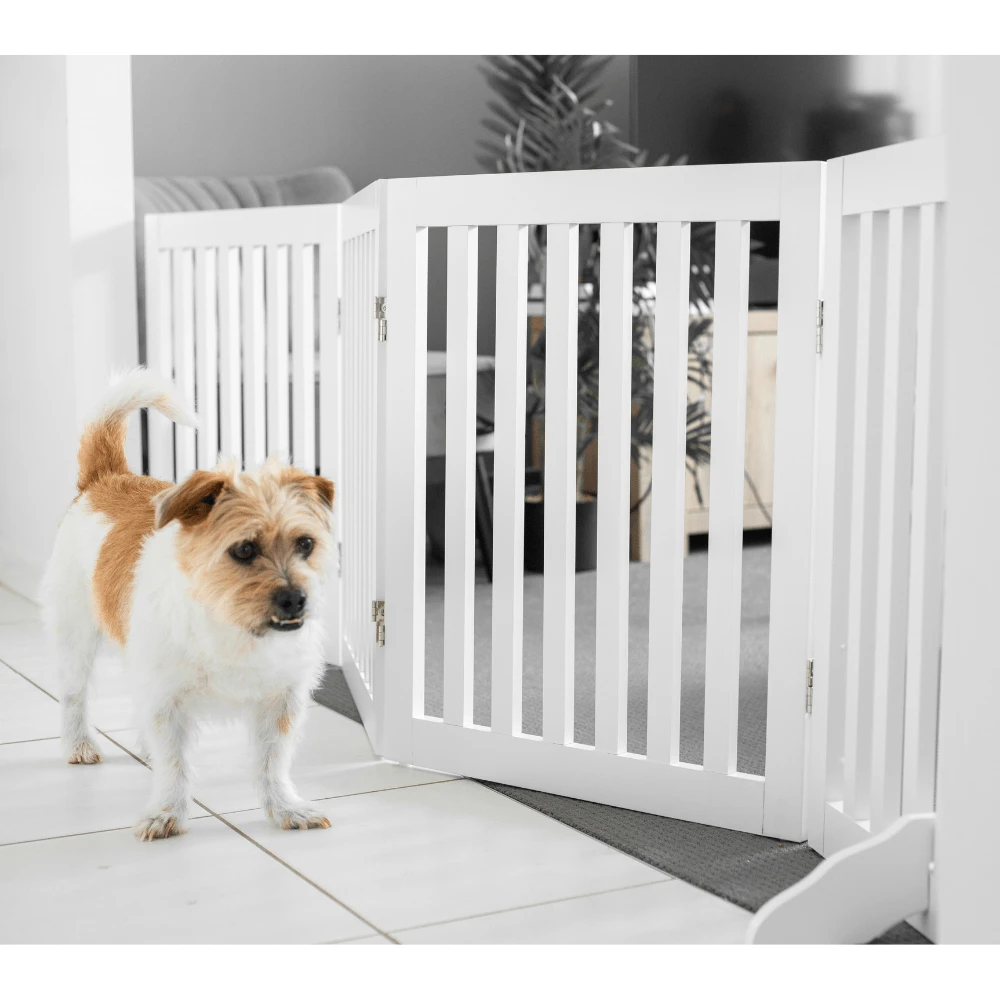 Four Panel Freestanding Dog Gate, White 5 Four Panel Freestanding Dog Gate, White - Image 3
