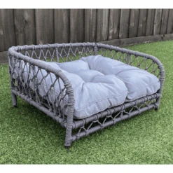 Jacob Outdoor Wicker Rope Elevated Dog Bed, Grey -Petkit Shop modern pets dog bed jacob outdoor wicker rope elevated dog bed 36471303536859