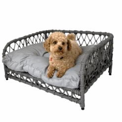 Jacob Outdoor Wicker Rope Elevated Dog Bed, Grey