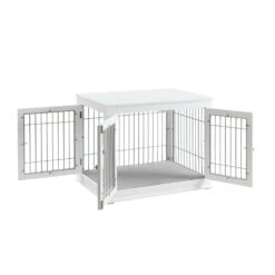 Solid Top Wooden Dog Crate, White 16 Solid Top Wooden Dog Crate, White -Petkit Shop open3doors