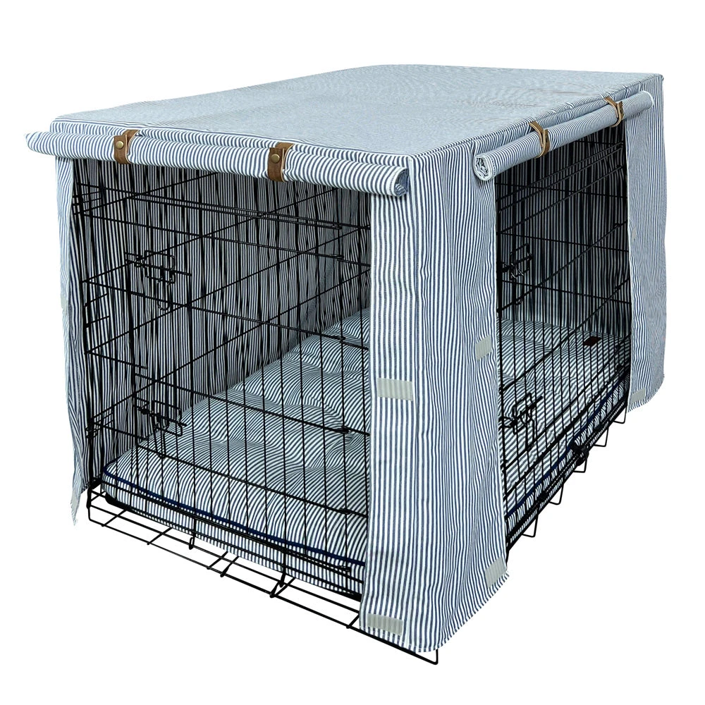 Premium Dog Crate Cover, Blue Denim Stripe 5 Premium Dog Crate Cover, Blue Denim Stripe - Image 3